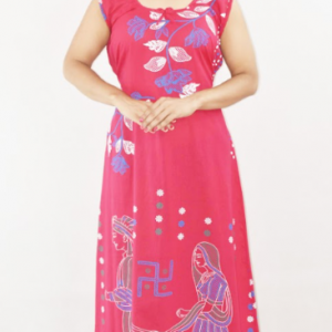 Pink Cotton Maxi Nighty Round Neck & Sleeveless