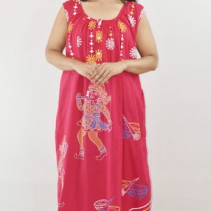 Pink Cotton Maxi Nighty Round Neck Sleeveless with Button