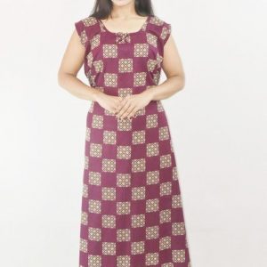 BDROX Purple Cotton Maxi Nighty Round Neck & Sleeveless