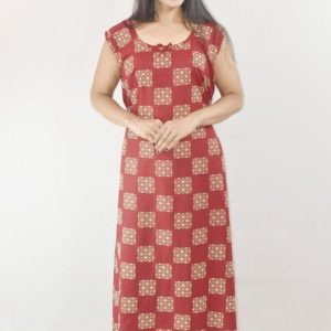 Maroon Cotton Maxi Nighty Round Neck & Sleeveless