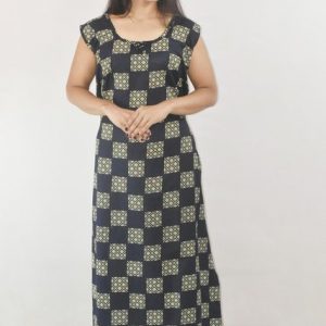BDROX Navy Blue Cotton Maxi Nighty Round Neck & Sleeveless