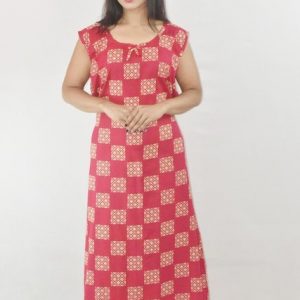 Pink Cotton Maxi Nighty Round Neck & Sleeveless