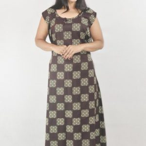 Black Cotton Maxi Nighty Round Neck & Sleeveless