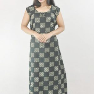 BDROX Green Cotton Maxi Nighty Round Neck & Sleeveless