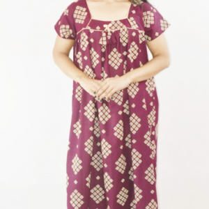 BDROX Purple Cotton Maxi Nighty Square Neck Short Sleeves with Pipien