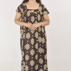 Black Cotton Maxi Nighty Square Neck Short Sleeves with Pipien
