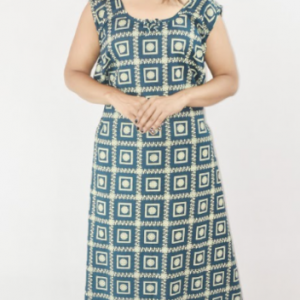 Blue Cotton Maxi Nighty Round Neck & Sleeveless