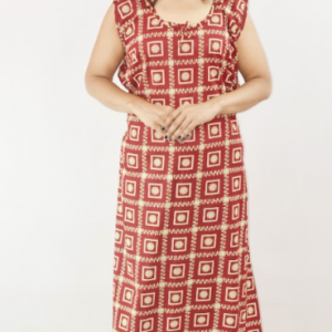 Maroon Cotton Maxi Nighty Round Neck & Sleeveless