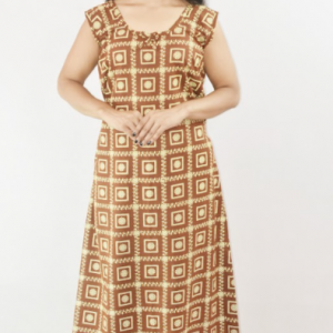 Brown Cotton Maxi Nighty Round Neck & Sleeveless