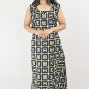BDROX Navy Blue Cotton Maxi Nighty Round Neck & Sleeveless