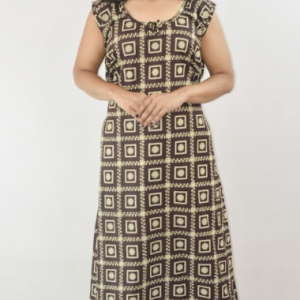 Black Cotton Maxi Nighty Round Neck & Sleeveless