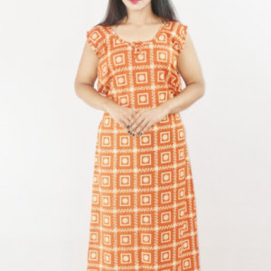 Orange Cotton Maxi Nighty Round Neck & Sleeveless