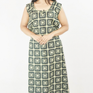 BDROX Green Cotton Maxi Nighty Round Neck & Sleeveless