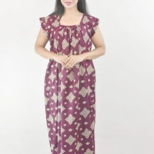 BDROX Purple Cotton Maxi Nighty Square Neck Short Sleeves with pleats