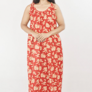 BDROX Pure Cotton Ribbon on shoulder Red Maxi Nighty