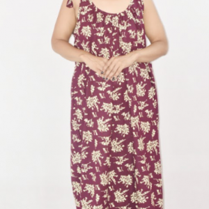 Purple Pure Cotton Ribbon on shoulder Maxi Nighty
