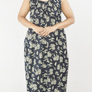 Blue Pure Cotton Ribbon on shoulder Maxi Nighty