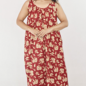 Maroon Pure Cotton Ribbon on shoulder Maxi Nighty