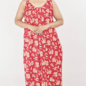 Pink Pure Cotton Ribbon on shoulder Maxi Nighty