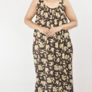 BlacK Pure Cotton Ribbon on shoulder Maxi Nighty