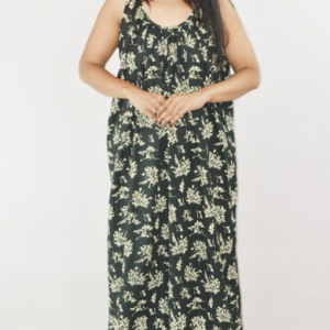 BDROX Pure Cotton Ribbon on shoulder Green Maxi Nighty