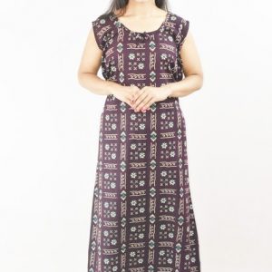 Black Cotton Maxi Nighty Round Neck & Sleeveless