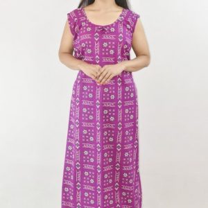 Purple Cotton Maxi Nighty Round Neck & Sleeveless