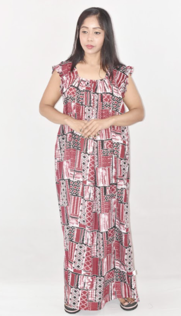 BDROX Maroon Cotton Maxi Nighty Square Neck Short Sleeves with pleats