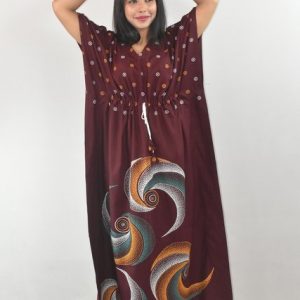 BDROX Pure Cotton Daman Print Dark Maroon Kaftan Nighty
