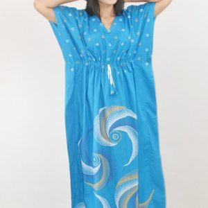 BDROX Pure Cotton Daman Print Sky Blue Kaftan Nighty