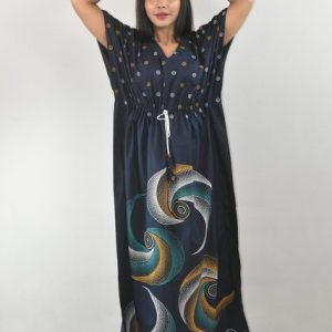 BDROX Pure Cotton Daman Print Navy Blue Kaftan Nighty