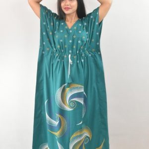BDROX Pure Cotton Daman Print Mint Green Kaftan Nighty
