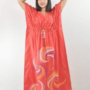 BDROX Pure Cotton Daman Print Red Kaftan Nighty