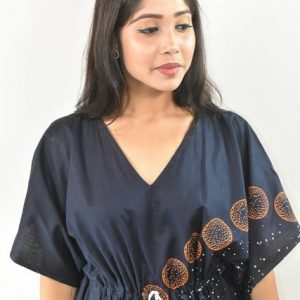 BDROX Navy Blue Cotton Kaftan Nighty