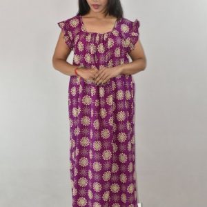 BDROX Purple Maxi Nighty Square Neck Short Sleeves with pleats