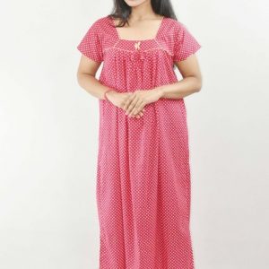 Pink Maxi Nighty Square Neck Short Sleeves with Pipien