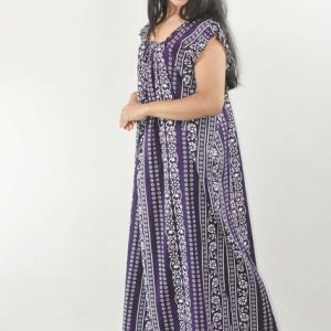 Blue Maxi Nighty Square Neck Short Sleeves with pleats