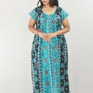 Sky Blue Maxi Nighty Square Neck Short Sleeves with pleats