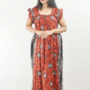 BDROX Red Maxi Nighty Square Neck Short Sleeves with pleats