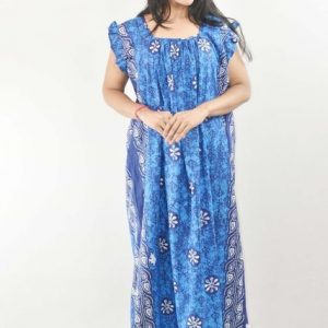 Blue Maxi Nighty Square Neck Short Sleeves with pleats