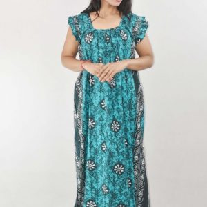 Sky Blue Maxi Nighty Square Neck Short Sleeves with pleats