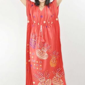 BDROX Red Cotton Kaftan Nighty