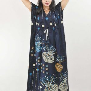 BDROX Navy Blue Cotton Kaftan Nighty
