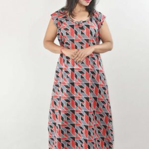 BDROX Red Cotton Maxi Nighty Round Neck & Sleeveless