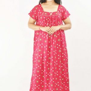BDROX Pink Maxi Nighty Square Neck Short Sleeves with Pipien