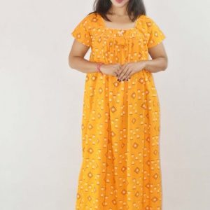 Yellow Maxi Nighty Square Neck Short Sleeves with Pipien