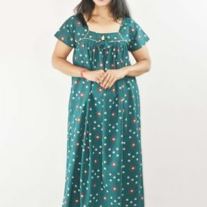 Green Maxi Nighty Square Neck Short Sleeves with Pipien