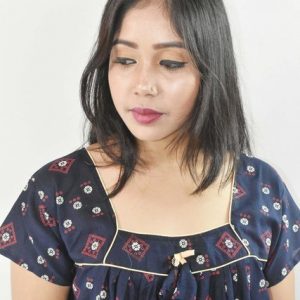Blue Maxi Nighty Square Neck Short Sleeves with Pipien