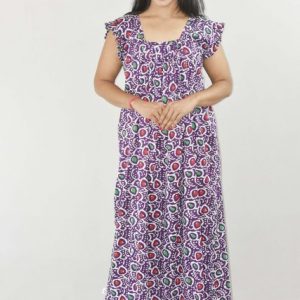 Blue Maxi Nighty Square Neck Short Sleeves with pleats