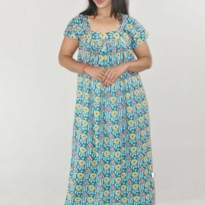 Blue Maxi Nighty Square Neck Short Sleeves with Pipien